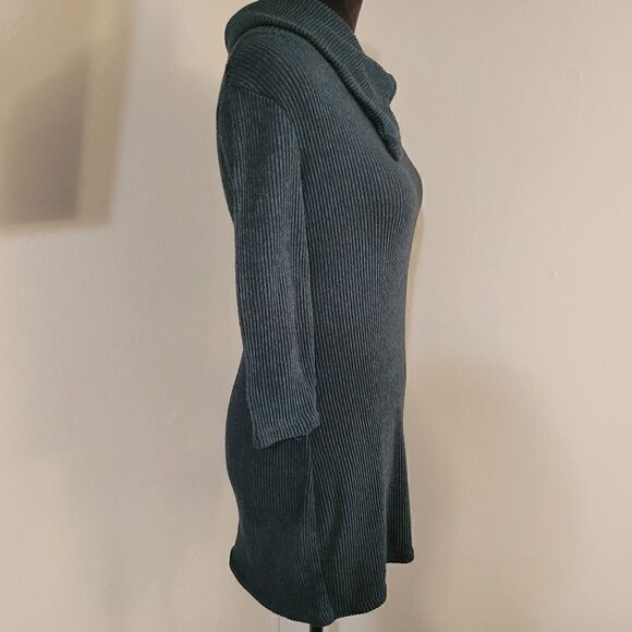 No Boundaries Teal Ribbed Asymmetrical Zip Oversized Collar Sweater Dress Sz L - Picture 5 of 15